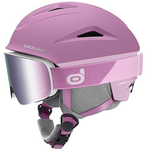 Odoland Snow Ski Helmet with Goggles Set - Adjustable Sport Helmet with Protective Glasses for Men and Women- Windproof Adult and Youth Skiing Gear for Snowboarding, Skiing, Snowmobile, Purple, S