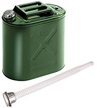 Jerrican Essence 25L, Bidons pour carburants metal avec 3 poignées et bec verseur, Portable Réservoir de Stockage pour Essence, réservoir de stockage de liquide, Preuve de Fuite, Antirouille, Vert