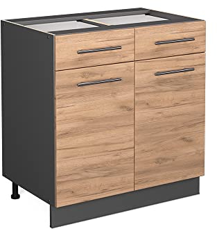 Vicco Küchenunterschrank Fame-Line, Goldkraft Eiche/Anthrazit, 80 cm ohne Arbeitsplatte