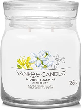 Yankee Candle Signature Duftkerze | Midnight Jasmin Mittlere Glaskerze mit Doppeldochten | Sojawachs-Mischung lang brennende Kerze | Perfektes Geschenk für Frauen