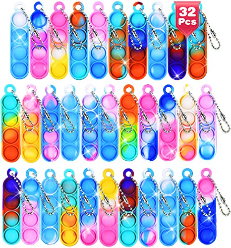 Ainiv 32 st mini pop push it fidgetleksak nyckelring, färgglad silikon squeeze pop bubbla fidget bulk sensoriska leksaker, poppet bubbel stress ångestlindring leksaker för autism, barn vuxna