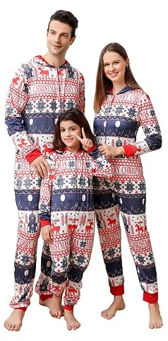 Sangdut Pigiama natalizio per la famiglia, set coordinato tutina con cappuccio, tuta da notte per donne, uomini, coppie di bambini, Red Snow-femmina, M