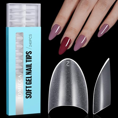 TOMICCA Nagelspitzen Kurz Mandel, 240 Stücke Klare Nail Tips Acryl Halbe Abdeckung Französische Gefälschte Falsche Nägeltips für Nagelstudios DIY & Nagelverlängerung, 12 Größen