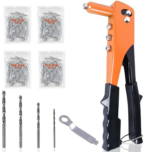 WUFANC Remachadora Manual con 200 Remaches Roscados, 4 Brocas de Acero al Carbono, 4 Cabezales Intercambiables, Equipado para Remaches 2.4, 3.2, 4.0, 4.8 mm, Remachadora Ciega para Bricolaje