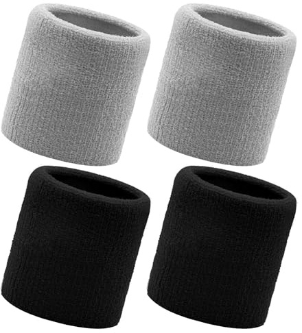 Flintronic 4 Stück Schweißbänder Handgelenk, Saugfähige Handgelenk Schweißbänder für Damen & Herren，Fitness Arm Schweißband，Sport Schweißband Armband Weiche Baumwolle für Handball Fußball Tennis