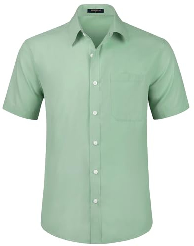 HISDERN Kortärmad herrskjorta med knäppning casual skjortor normal passform formell business stretchskjorta med bröstficka S-4XL