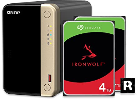 QNAP TS-264-8G-24ST-US 2 Bay högpresterande stationär NAS med 4 TB lagringskapacitet, förkonfigurerad RAID 1 Seagate IronWolf HDD-paket
