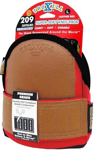 TROXELL USA Super-Soft Large Leatherhead Red Knee Pads - Comfortable, Adjustable, Washable Kneepads