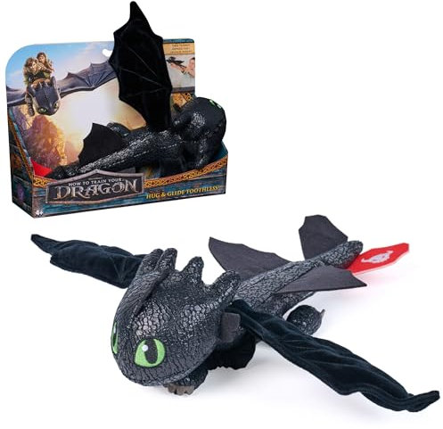 DreamWorks Dragons How to Train Your Dragon, giocattolo di peluche Toothless Vola e coccola, drago di peluche da 30,5 cm, giocattoli per bambini dai 4 anni in su