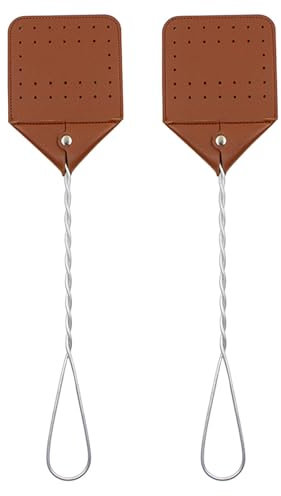 Lot de 2 tapettes à mouches robustes - 17 longues - Avec poignée en métal - Pour l'intérieur et l'extérieur - Bleu - Moyen contre (marron, taille unique)