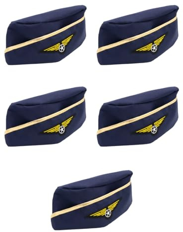 Funidelia | 5 gorros de azafata para mujer Asistente de vuelo, Piloto, Profesiones - Accesorios para adultos, accesorio para disfraz - Azul oscuro