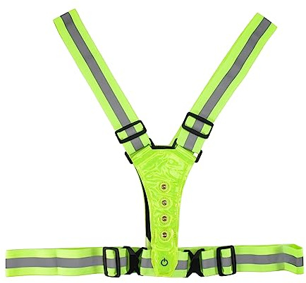 Swiixxer Reflekterande väst, justerbar väst, högsynsväst, säkerhetsväst med 8 LED-lampor, hög synlighet för jogging, löpning, grön