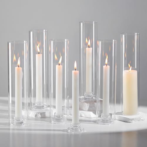 Hewory - Portacandele in vetro Hurricane: set di 6 candelieri trasparenti per centrotavola da matrimonio, alti portacandele per decorazioni natalizie, feste all'aperto'