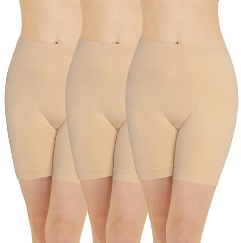 POPKOK Womens Slip Shorts for Under Dresses High Waisted Smooth Anti Chafing Panties Yoga Biker Shorts 3 Pack(M, Nude)