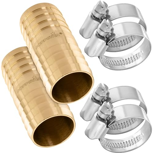 Poppstar 2-set skarvrör i mässing för vattenslang 1 tum med 4 slangklämmor av rostfritt stål för 1 (25 mm) trädgårdsslang