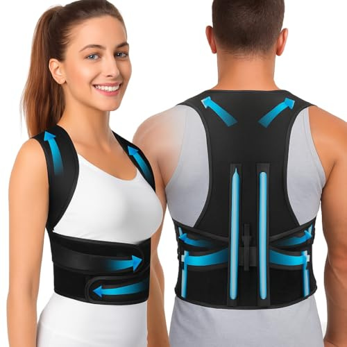 Posture Corrector for Men & Women – Adjustable Back Brace for Upper & Lower Back Support, Shoulder Support Brace, Breathable Back Straightener for Office, Home, Gym & Everyday Wear, Black, Extra Large