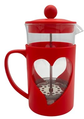 3 Pagen® Kaffeebereiter rot 600 ml (3 Tassen) – French Press Kaffeezubereiter für zuhause, Unterwegs, Reisen & Camping – Klassische Kaffeepresse mit hitzeisolierendem Griff & schönes Herz-Design