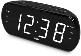 SPC Frodi View – Radiowecker mit 1,8-LED-Display und XXL-Ziffern | Doppelalarm und 9-Minuten-Schlummerfunktion | Lichtdimmer mit Totalabschaltung | UKW-Radio | Funktioniert mit Netzstrom
