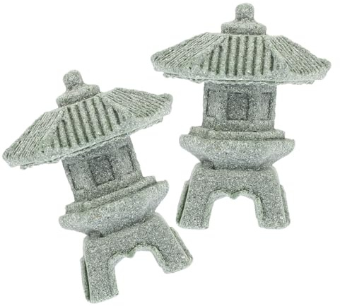 NUOBESTY Estatua de Pagoda Miniatura de Piedra Farol de Pagoda Pequeña para Decoración de Jardín Zen y Bonsái 2 Piezas Pequeñas para Exteriores E Interiores Adorno para Jardín Japonés