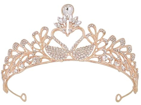 DECHOUS Couronne de Mariée Cygne en Alliage Doré Ornée de Strass Diadème Élégant pour Séance Photo et Mariage Accessoire Coiffure Banquet Tiare de Mariage Raffinée 1 Pièce
