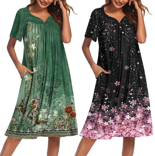 Ekouaer 2 Pack House Dresses for Women with Pockets Short Sleeve Moo Moos
