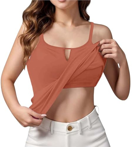 Generisch Top con sujetador integrado push up espalda descubierta camisetas de tirantes mujer deporte sin aros tallas grandes espaguetis top sujetador camisa mujer con copas básico cómodo deporte top