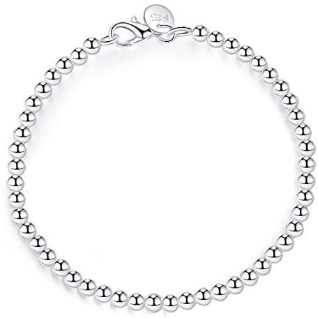 AMTBBK 925 Sterlingsilber Damen Armkette Armband, Damen Armband S925 Sterling Silber Armkette Spielt Die Ball Charm Armbänder,Silber