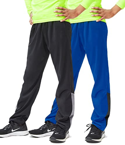 DEVOPS Boys Active Performance Workout Athletic Training Pants (Small, Black/Blue [2 Pack])