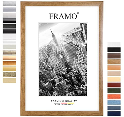 FRAMO Holz Bilderrahmen 84,1 x 118,9 cm DIN A0 nach Maß - Eiche rustikal | Farbe/Größe wählbar | inkl. entspiegeltes Acrylglas | Rahmen für Puzzle | Foto | Poster