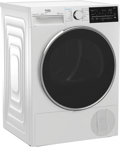 Beko bPRO 500 B5T62243W Tumble Dryer 8 kg, Front Loading Heat Pump Dryer, Suitable for Allergy Sufferers, 14 Programmes, IronFinish, Digital Display, Bluetooth & WiFi, White [Energy Class A+++]