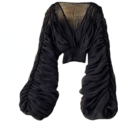 Bell Sleeve Tops for Women Dressy Tops for Evening Wear Lace Blouses for Women (Black,One Size,One Size)