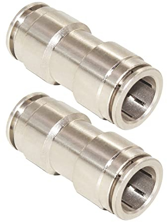 Qolekog Pneumatic Push To Connect Fittings Heavy Duty Straight Quick Air Fittings 1/4 inch x 1/4 inch Tube OD Nickel Plated Brass Quick Connect Fittings PU-1/4 (2 Pack)