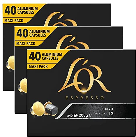 L'Or Espresso Coffee Onyx Intensity 12 - Nespresso* Compatible Aluminium Coffee Capsules - 3 Packs of 40 Capsules (120 Drinks)