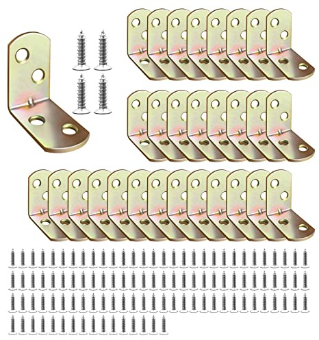 30 Piezas Escuadras de Madera 30x30x18mm, Soporte de Esquina en L con Tornillos, Conector Angular Metalico para Madera, Estantería, Mesa, Armario