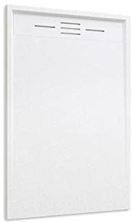 Piatto Doccia 70x90 Bianco Effetto Pietra Mod. Spanios Rettangolare in Vetroresina SMC Riducibile Piletta Inclusa e Cover In Tono Parama