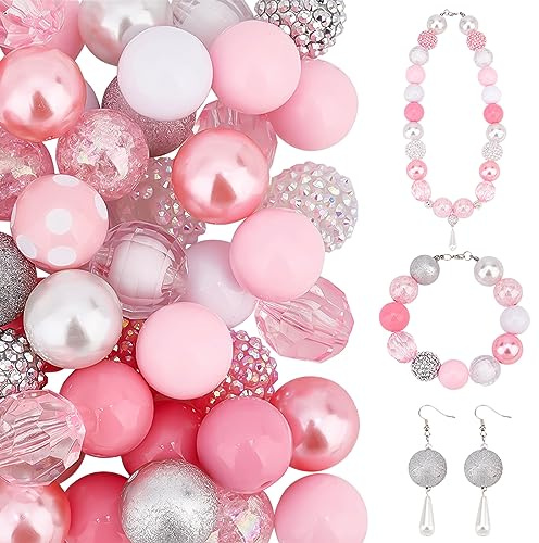 PandaHall 50 st 20 mm Bubblegum pärlor rosa tjocka pärlor bröstcancer medvetenhet pärlor akryl brännvidd pärlor bröstcancer medvetenhet pärlor för penna girlang smycken penna väska kedja tillverkning