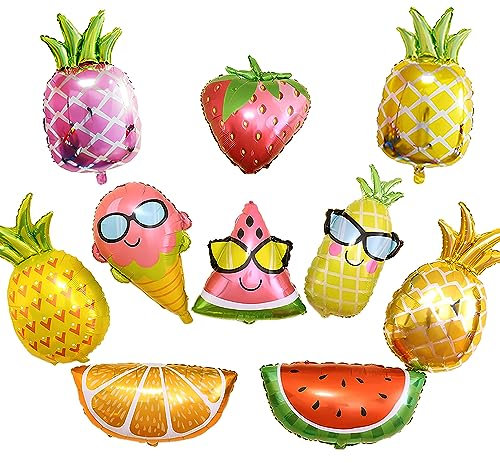 LIUCONGBD 10PCS Fruit Balloons, Pineapple Watermelon Strawberry Orange Party Balloon, Multiple Styles Fruit Foil Helium Mylar Balloons Party Decoration for Birthday Summer Beach