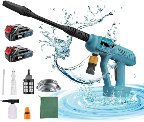 Akku-Hochdruckreiniger, Ersetzen für Makita 18V Akku BL180, mit 2 x 2500mAh Akku und Ladegerät, Sechs Zubehör,zum Waschen Garden, Car und Flächenreiniger