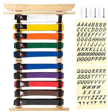 SUMNACON 10 Gürtel aus Bambus, Kampfsport-Gürtelhalter, Karate-Taekwondo-Gürtel-Organizer, Wand, Kampfsport-Gürtel, Präsentationsständer, Medaillen-Display-Halter für Kampfsportarten, Karate,