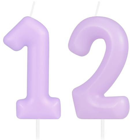 Hongplus Macaron Candela Viola Numero 12, Candela di Compleanno 12, Candele Macaron Viola Buon Compleanno per Torta, Decorazioni Viola Cake Topper per Ragazze Donne Pastello Dolce Decorazioni per