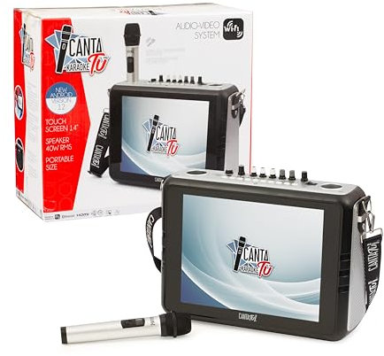 Canta Tu Karaoke Portatile 2024 - Karaoke Portatile Senza Fili Con Microfono Wireless,Tracolla, Ampio Display Touch, Connessione Wi-Fi, Effetti Vocali, Batteria Ricaricabile, Voice Changer, Argento