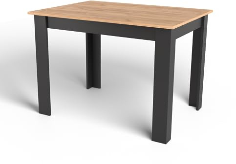 Home Collective Table de salle à manger de cuisine, plateau en chêne, table de cuisine en bois, 120 x 80 x 75 cm, 18 mm d'épaisseur, cuisine salon chêne et noir