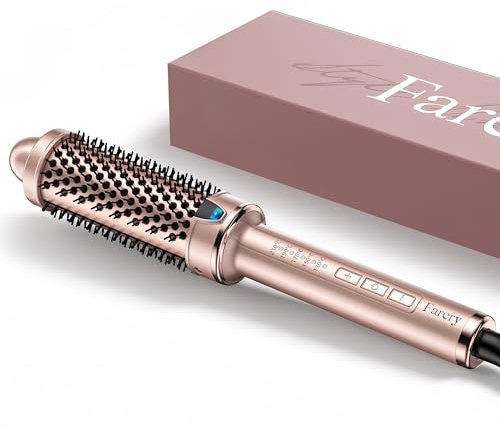 Farery Thermal Brush Ceramic Tourmaline Ionic Curling Iron, 38MM Hot Brush Create Root Volume & Loose Curls, Digital Display 5 Temperatures Heated Wand Volumizer, Dual Voltage