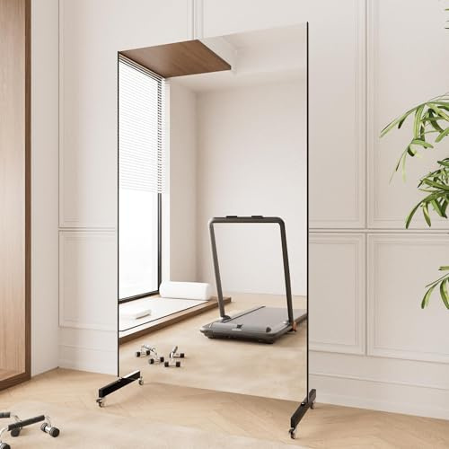 brisafe Specchio Grande a Figura Intera 170 x 100 cm, Specchio da Pavimento con Base a Ruote, Anti-Rottura, Specchio Ultraleggero Moderno Grande per Casa, Palestra e Yoga Nero