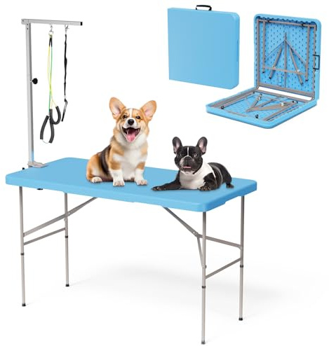 MasXirch Table de toilettage pour chiens de grande taille, 116,8 cm, table de toilettage pliable pour animaux de compagnie, station de bain pour animaux domestiques avec hauteur réglable et nœud