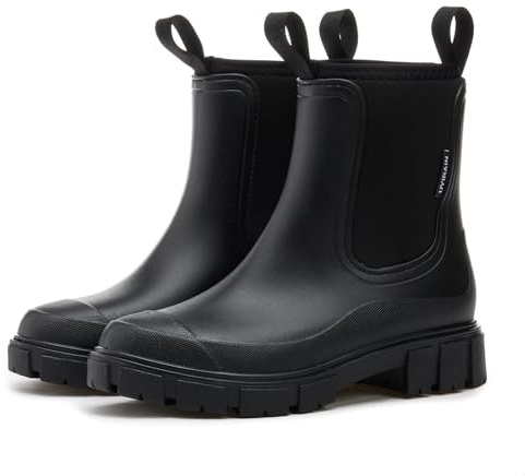 SmoothPace Gummistiefel Damen Gefüttert Wasserdicht Gummistiefeletten Halbhohe Chelsea Boots Rutschsicher Abriebfest Atmungsaktiv Regenschuhe Komfort Garten Stiefeletten Black 39EU/40CN