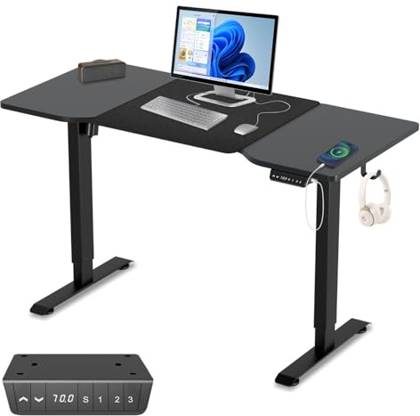 Vigevee Bureau électrique réglable en hauteur - Ergonomique - Pour bureau à domicile - Avec fonction mémoire et technologie anti-collision - 140 x 60 cm - Noir