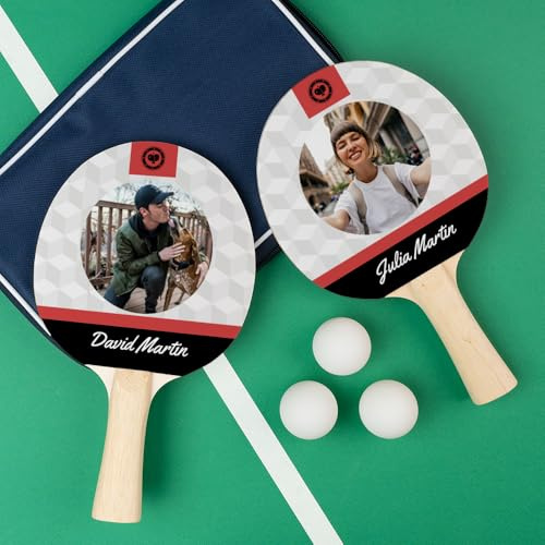 Wanapix | Set de 2 Raquettes de Ping-Pong Personnalisées + 3 Balles + Étui en Textile | Raquettes de Tennis de Table avec Photo et Nom | Personnalisez Chaque Raquette Différemment | Rectangles Blancs