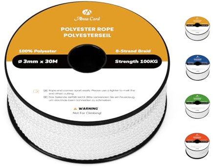 Abma Cord Polyesterseil Schnur Seil 3mm x 30m auf Spule - Weiß