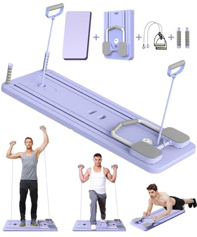Giabuao Pilates Board,Foldable Multifunction Pilates Reformer Board with Ab Roller with Elbow Support, Ab Exercise Machine Support Automatic Rebound, and Tension rope for Home Fitness Gym